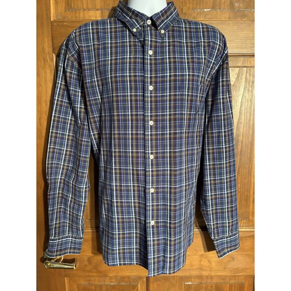 Chaps Shirt Men's 2XLT Long Sleeve Button Down Stretch Easy Care Blue Plaid - Picture 1 of 16